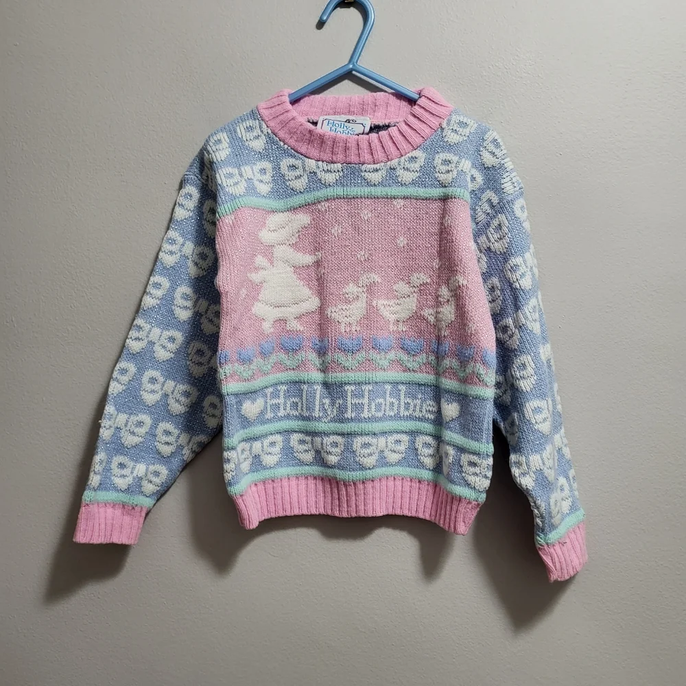 Hollie Hobby Vintage 80s Rare Kids Toddler Knit Pastel Sweater - Picture 1 of 8